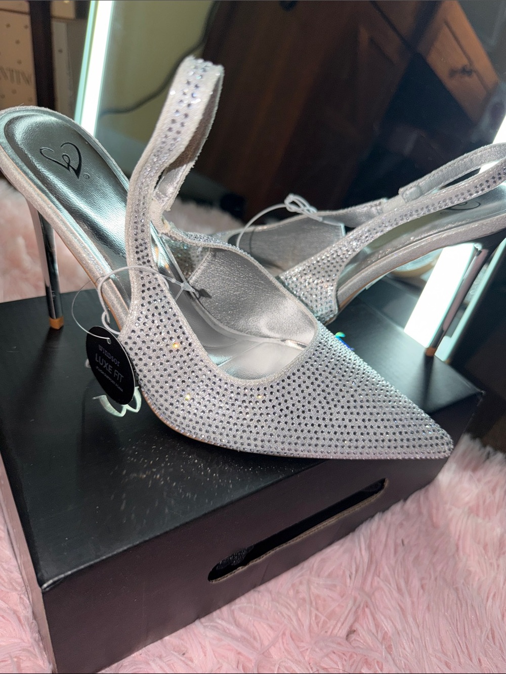 Silver Embellished Pointed-Toe Slingback Heels